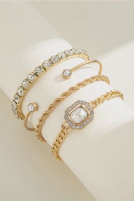 4pcs Diamond Chained Braided Bangle Bracelet Set