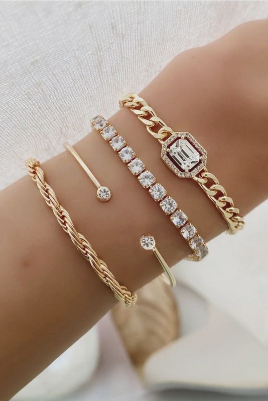 4pcs Diamond Chained Braided Bangle Bracelet Set
