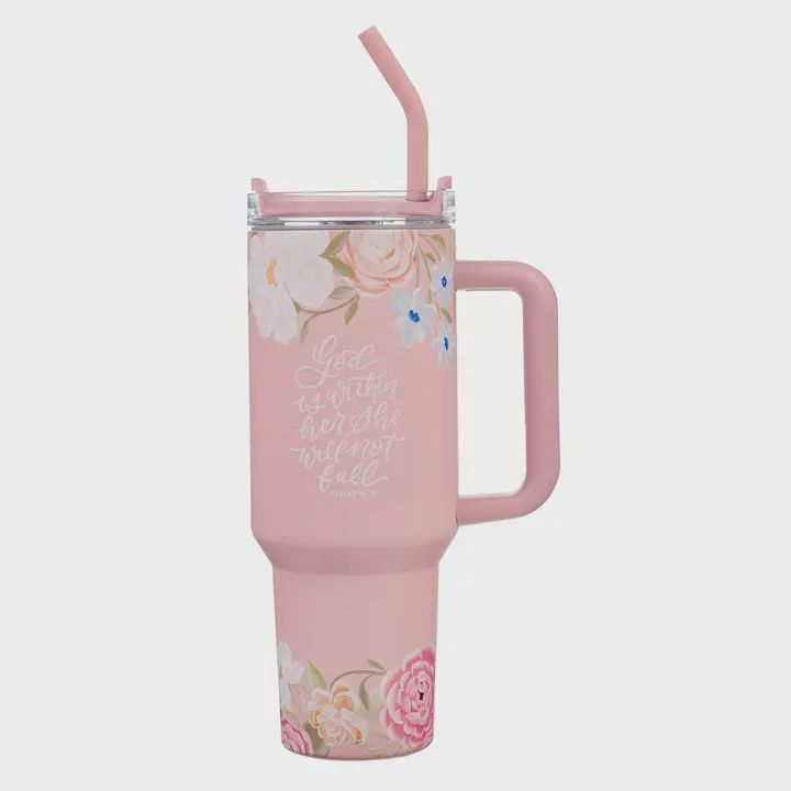 Tumbler W/Straw Ss Pink God Is Within Her Ps. 46:5