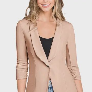 Long Sleeve Stretch Open Front Blazer Jacket, Size: S