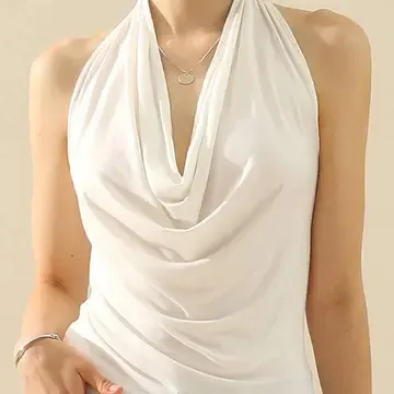Women's Sleeveless Halter Neck Draped Blouse Tops, Color: White, Size: S
