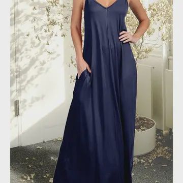 Women's Spaghetti Strap Maxi Dress with Pockets