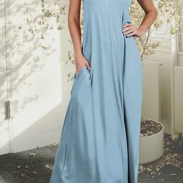 Women's Spaghetti Strap Maxi Dress with Pockets