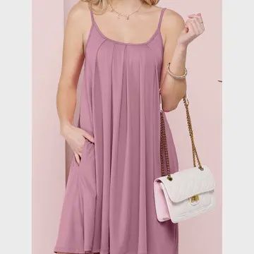 Doublju Flowy Pleat‑Detail Summer Dress, Color: Mauve, Size: S