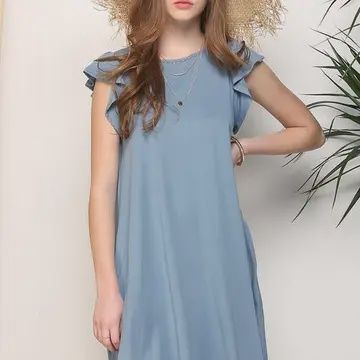 Doublju Ruffle‑Sleeve Casual Babydoll Dress