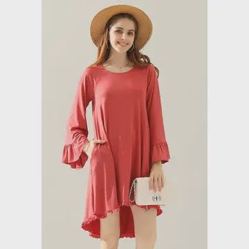 Ruffle Detail Long Sleeve Dress