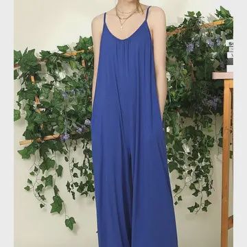Loose Fit Spaghetti Strap Jumpsuit, Size: Small