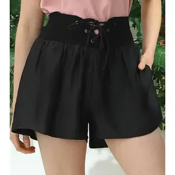 Lace Up Shorts, Color: Black, Size: Small