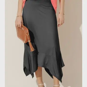 Handkerchief Hemline Long Skirt, Color: Charcoal, Size: Small