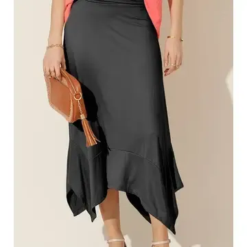 Handkerchief Hemline Long Skirt, Color: Charcoal, Size: Small