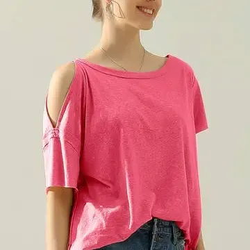 Crew Neck Tee, Color: Fuschia, Size: Small