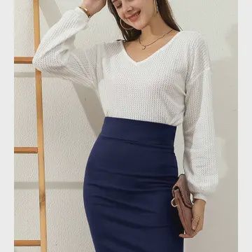 Midi Office Skirt, Color: Dark Blue, Size: Small