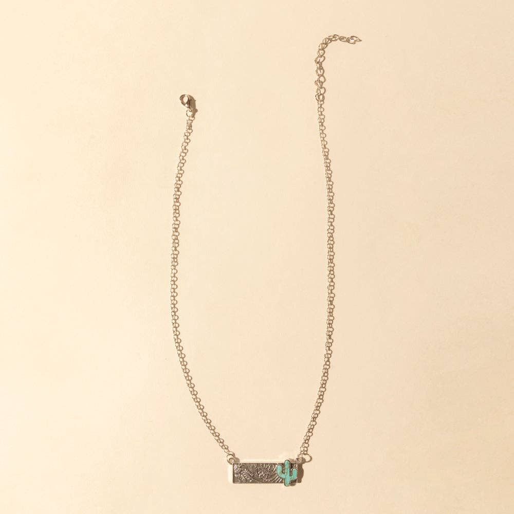 Cowgirl cactus Charm Necklace for Women in Moonlit and Turquoise