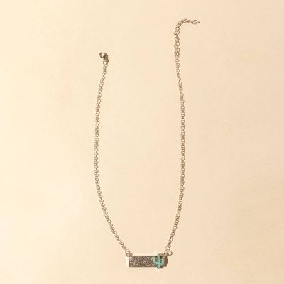 Cowgirl cactus Charm Necklace for Women in Moonlit and Turquoise