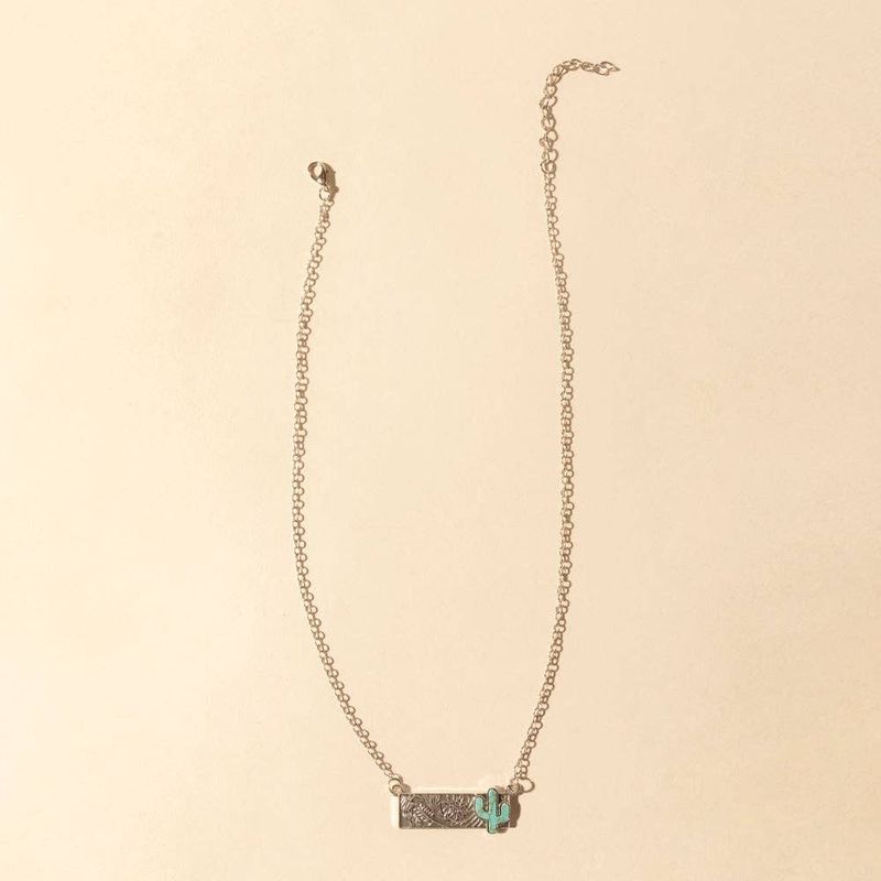 Cowgirl cactus Charm Necklace for Women in Moonlit and Turquoise