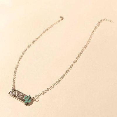 Cowgirl cactus Charm Necklace for Women in Moonlit and Turquoise