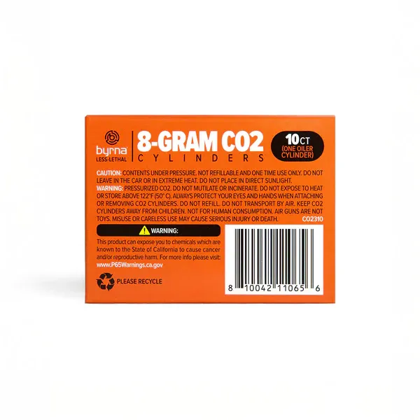 Byrna 8 Gram CO2 Cartridges + Oiler 10 Pack (CL & SD)