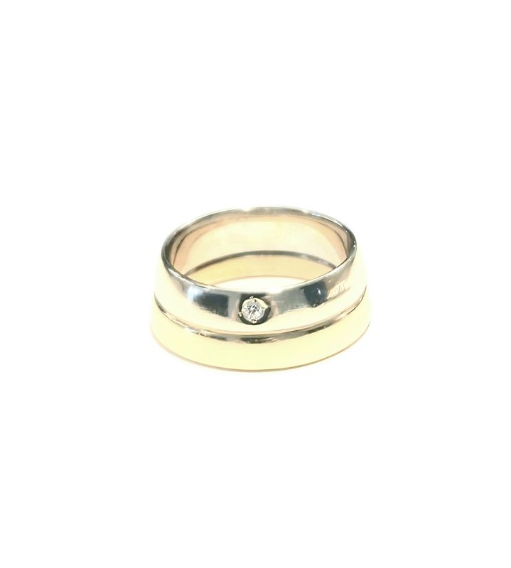 18K GOLD 2 TONE DOUBLE RING WITH 1 DIAMOND
