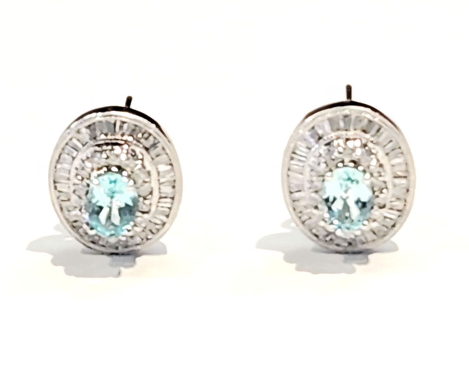 18K WHITE GOLD EARRINGS WITH DIAMONDS0.92CT AND 1CT TW NATURAL PARAIBA TURMALIN WITH OMEGA BACKS