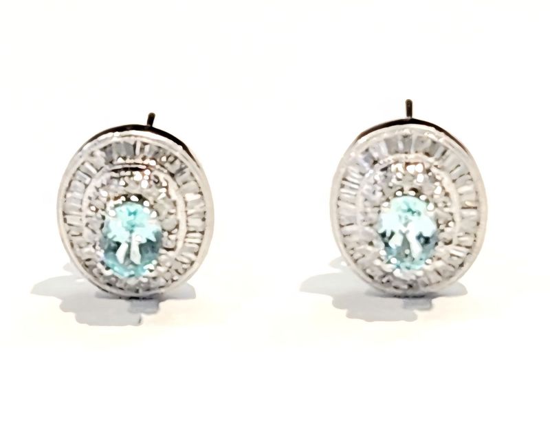 18K WHITE GOLD EARRINGS WITH DIAMONDS0.92CT AND 1CT TW NATURAL PARAIBA TURMALIN WITH OMEGA BACKS 18K WHITE GOLD EARRINGS WITH DIAMONDS0.92CT AND 1CT TW NATURAL PARAIBA TURMALIN WITH OMEGA BACKS