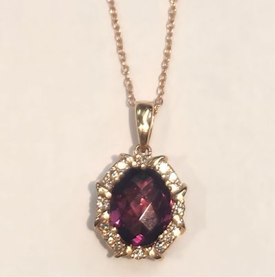LEVIAN 14K ROSE GOLD PENDANT WITH 2 CT RHODOLITE GARNET AND 0.12CT DIAMONDS G VS2 LEVIAN 14K ROSE GOLD PENDANT WITH 2 CT RHODOLITE GARNET AND 0.12CT DIAMONDS G VS2