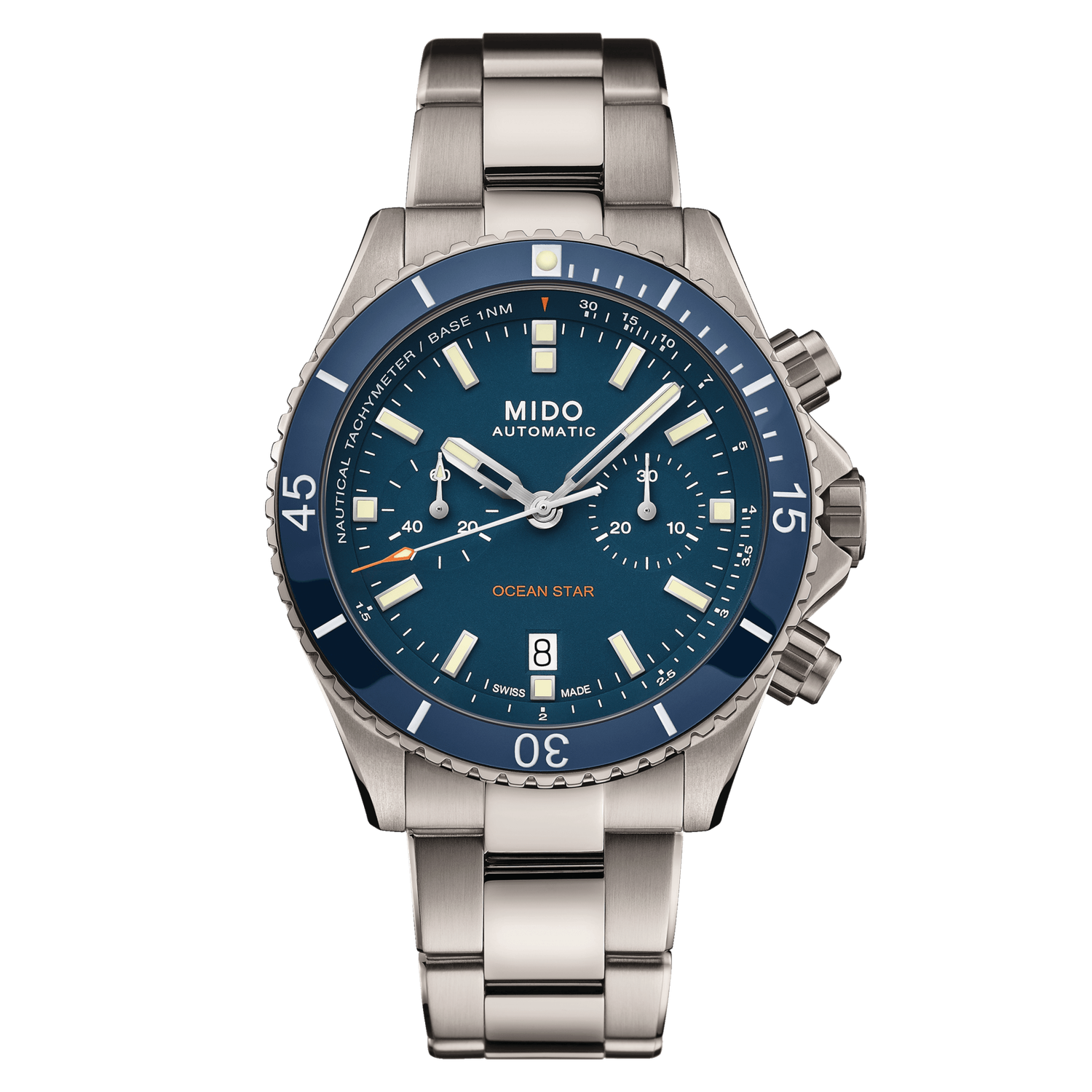 MIDO AUTOMATIC WATCH OCEAN STAR STAINLESS STEEL AND TITANIUM CERAMIC BEZEL WR 20 BAR 44 MM SAPPHIRE CRYSTAL SWISS MADE