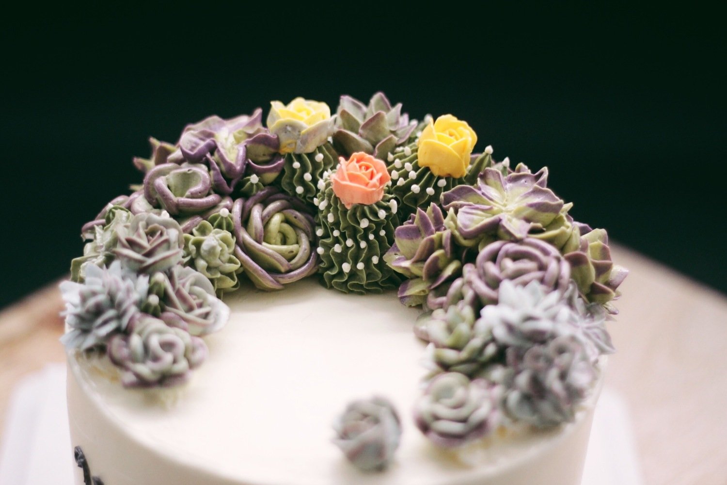 Crescent Succulents Buttercream Cake