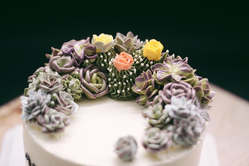 Crescent Succulents Buttercream Cake