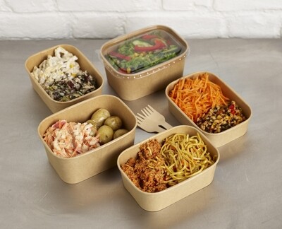 RECTANGULAR KRAFT DELI CONTAINER AND PP AND PET LIDS