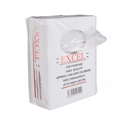 CLEAR 150x200mm 27mu LDPE BAGS 1x10,000 EXCE102