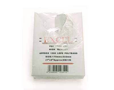 CLEAR 175x225mm 27mu LDPE BAGS 1x10,000 EXCE103