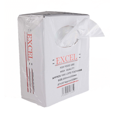 CLEAR 200x250mm 27mu LDPE BAGS 1x6,000 EXCE104