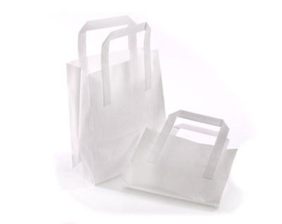WHITE 7x10x8.5 70gsm HANDLE BAGS 1x250 PAPE152