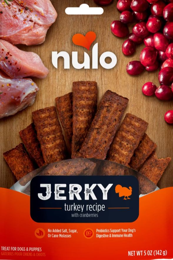 Nulo Premium Jerky Strips Dog Treats, Grain-Free High Protein Turkey with Cranberries Jerky Strips made with BC30 Probiotic to Support Digestive &amp; Immune Health Dog Treats, 5-oz bag