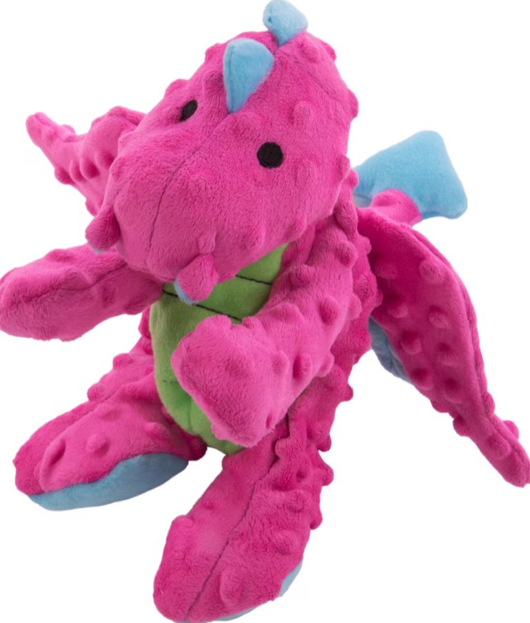 goDog Dragons with Chew Guard Technology Tough Plush Dog Toy Pink, 1ea/SMall