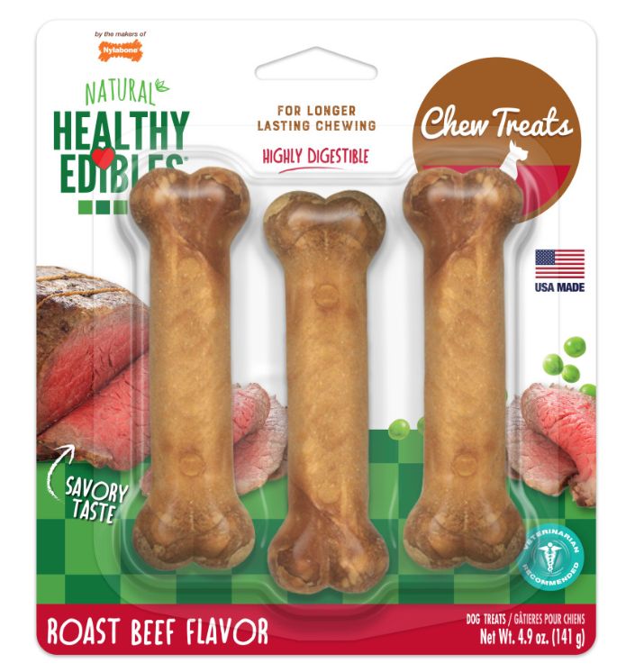 Nylabone Healthy Edibles All-Natural Long Lasting Chew Treats Roast Beef, 1ea/SMall (3 ct)