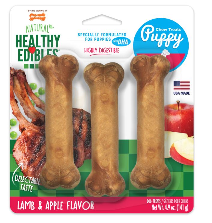 Nylabone Healthy Edibles All-Natural Long Lasting Puppy Chew Treats Lamb &amp; Apple, 1ea/SMall (3 ct
