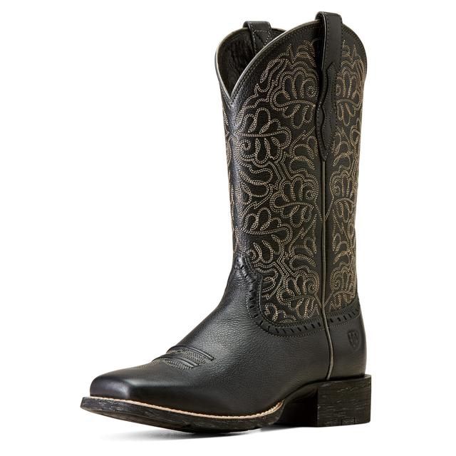 Women's Round Up Remuda Western Boot - 10034024, Color: Black Deertan, product_size_1: 10, product_size_2: C / Wide