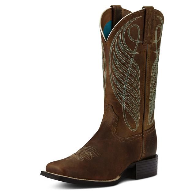 Women's Round Up Wide Square Toe Western Boot - 10018528, Color: Powder Brown, product_size_1: 10, product_size_2: C / Wide