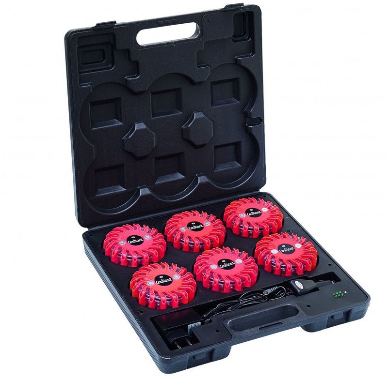 Malette de 6 balises de signalisation led rouges magnétique et rechargeable FLASH CODE COURANT