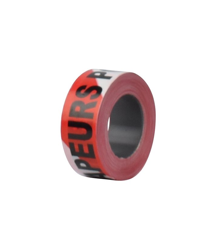 Rouleau de rubalise / ruban de signalisation chevrons blanc / rouge avec texte SAPEURS POMPIERS 250m x 75mm