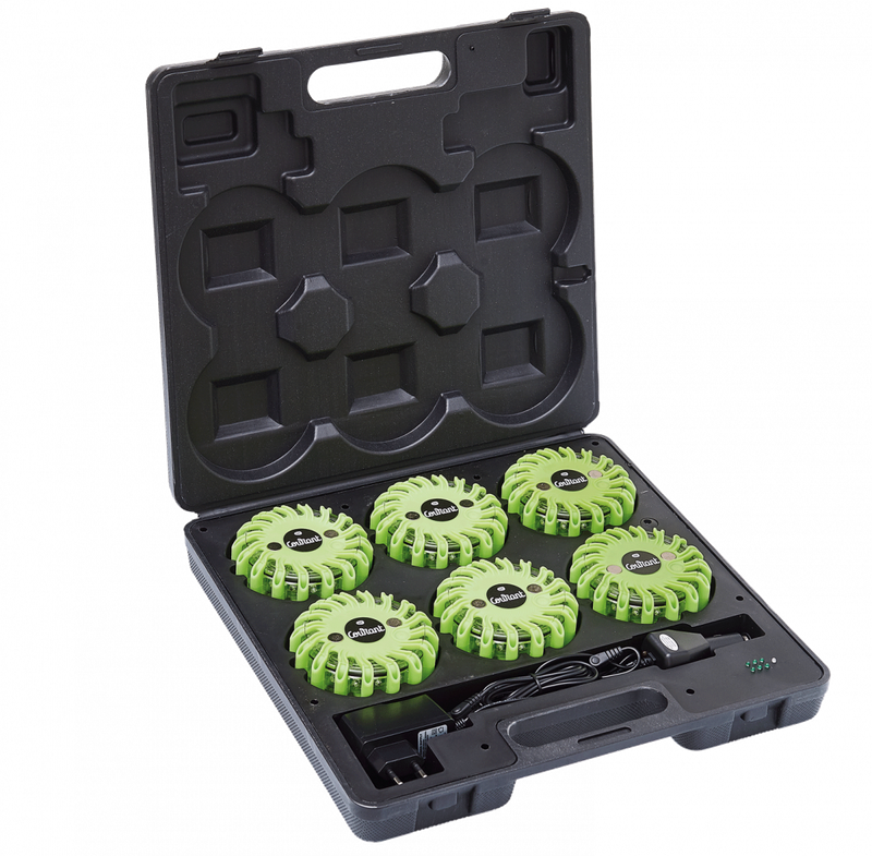 Malette de 6 balises de signalisation led vertes magnétique et rechargeable FLASH CODE COURANT