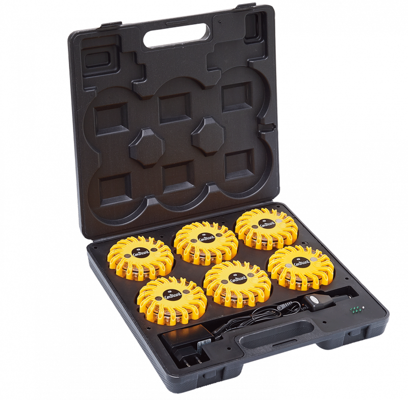Malette de 6 balises de signalisation led jaunes magnétique et rechargeable FLASH CODE COURANT