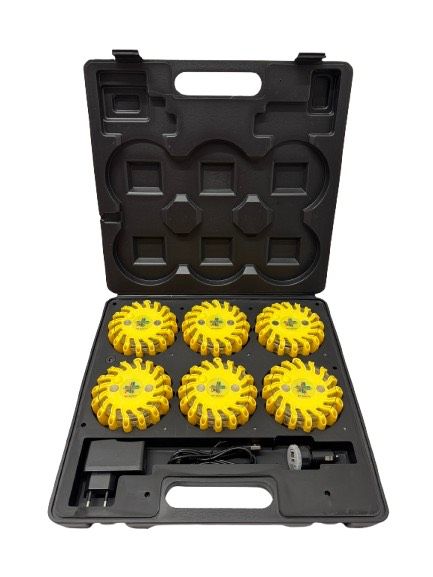 Valise rectangulaire de 6 balises lumineuses led jaune magnétiques et rechargeables BG-SAFETY