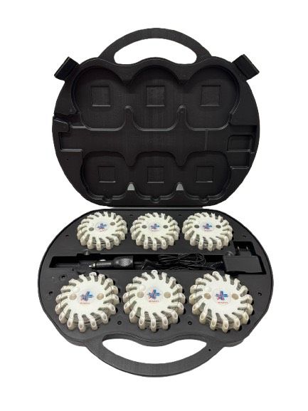 Valise ovale de 6 balises led blanc magnétique et rechargeable BG-SAFETY