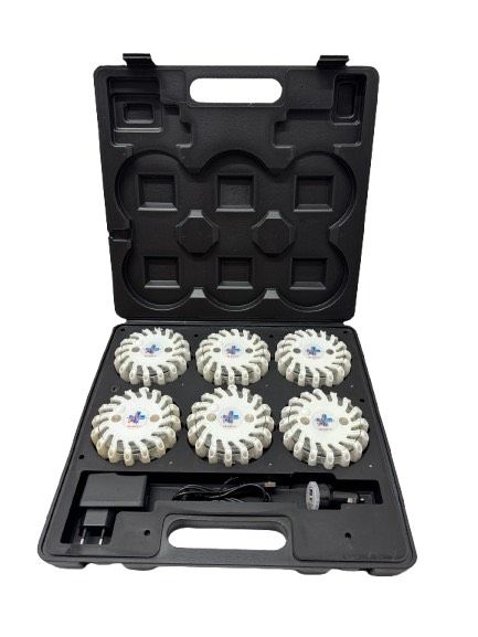 Valise rectangulaire de 6 balises lumineuses led blanc magnétiques et rechargeables BG-SAFETY