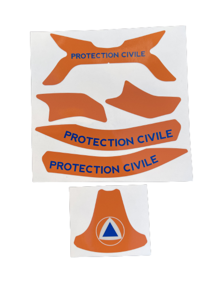 Kit 5 stickers / bandes de signalisation vinyle protection civile casque F2XR MSA Kit 5 stickers / bandes de signalisation vinyle protection civile casque F2XR MSA