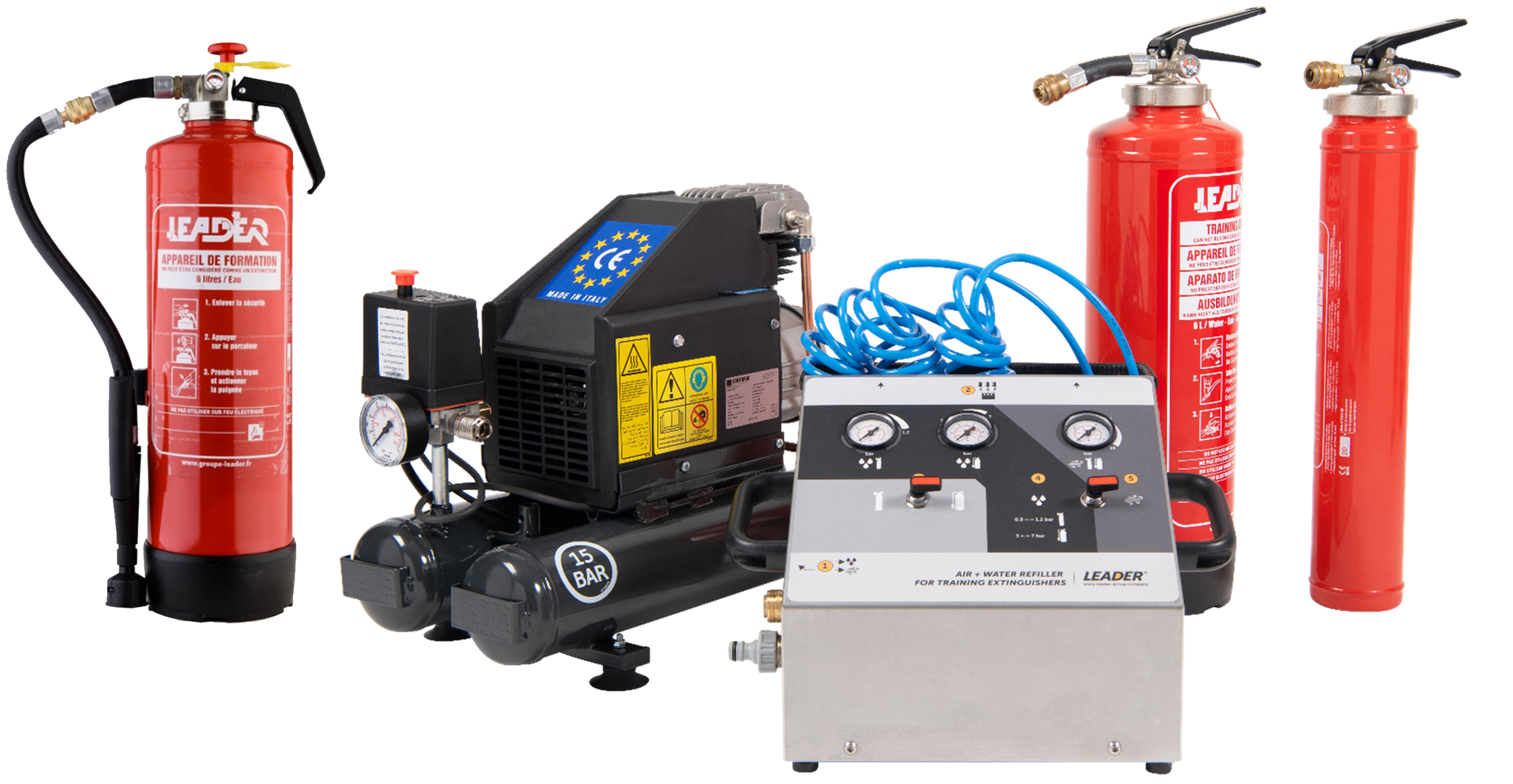 Système de rechargement air / eau pour extincteurs de formation / d’entrainement LEADER