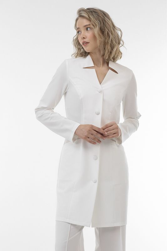 Lily Medical Coat with Contoured Neck &amp; Bell-bottom Pants Scrub Set