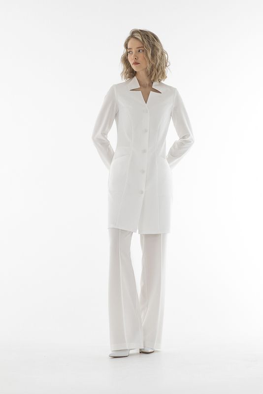 Lily Medical Coat with Contoured Neck &amp; Creased Pants Scrub Set